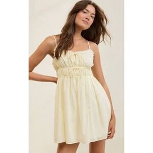 Aerie Tie‎ Front Mini Dress Ruffled Milkmaid Boho M Yellow Flare NWT Sundress